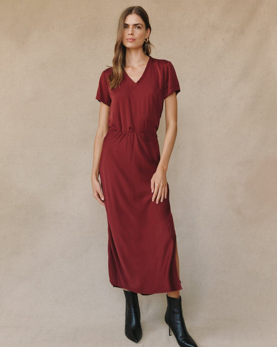 Print Your Post Satin Side Slit Bias Maxi Skirt - Deep Plum