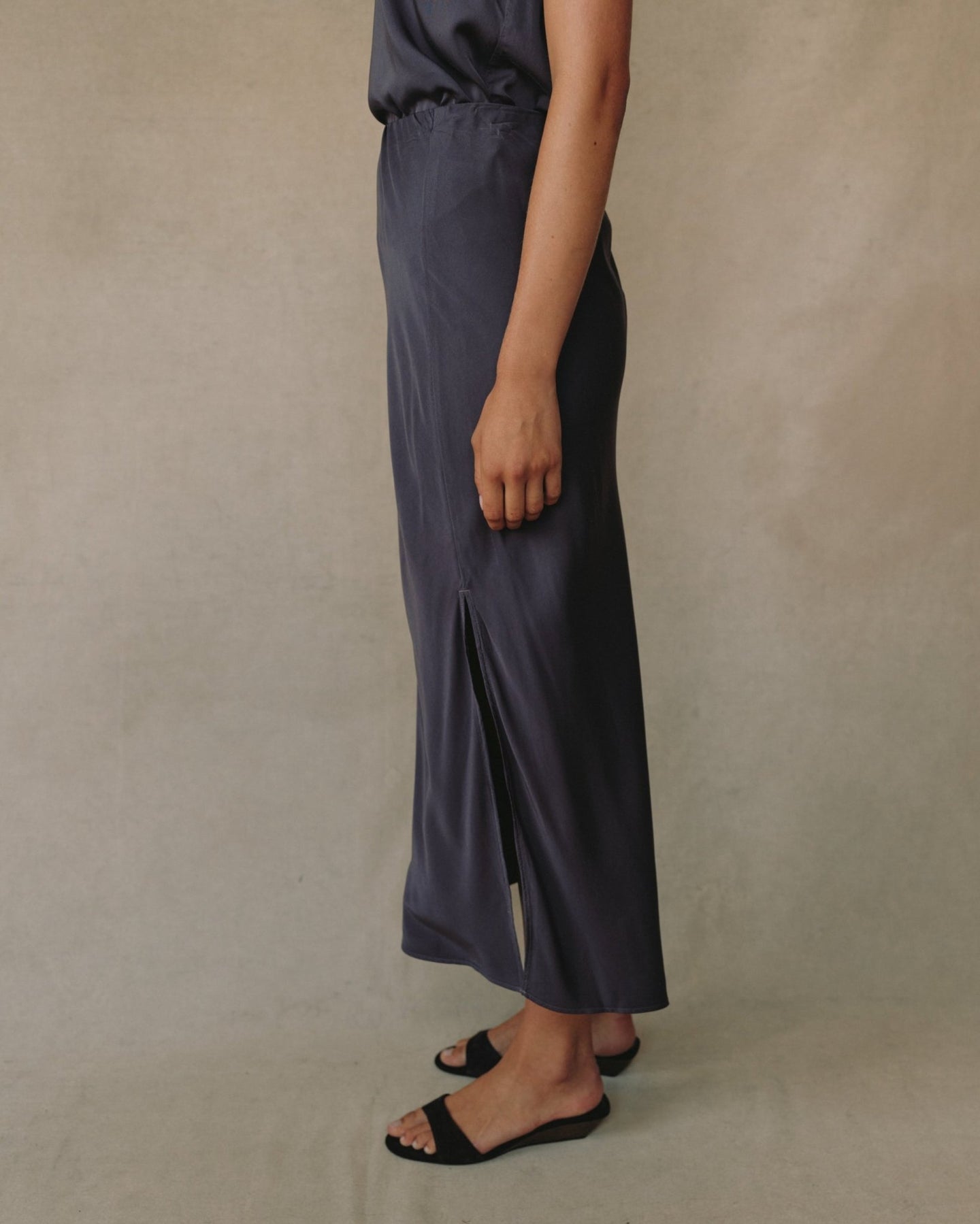 Print Your PostSatin Side Slit Maxi Skirt - Galaxy SmokeSkirts