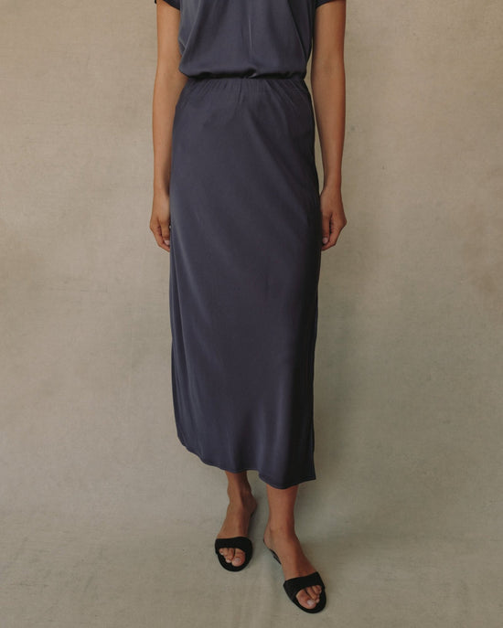 Print Your Post Satin Side Slit Bias Maxi Skirt - Galaxy Smoke View 2