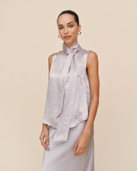 Print Your Post Scarf Neck Blouse - Silver View 2