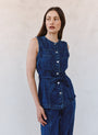 Print Your PostSeamed Belted Vest - Horizon Blue WashTops