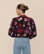 Print Your PostShirred Button Up Blouse - Berry Bloom PrintTops