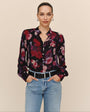 Print Your PostShirred Button Up Blouse - Berry Bloom PrintTops