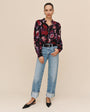 Print Your PostShirred Button Up Blouse - Berry Bloom PrintTops