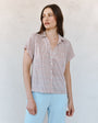 Print Your PostShirred Short Sleeve Shirt - Sunwashed CheckTops
