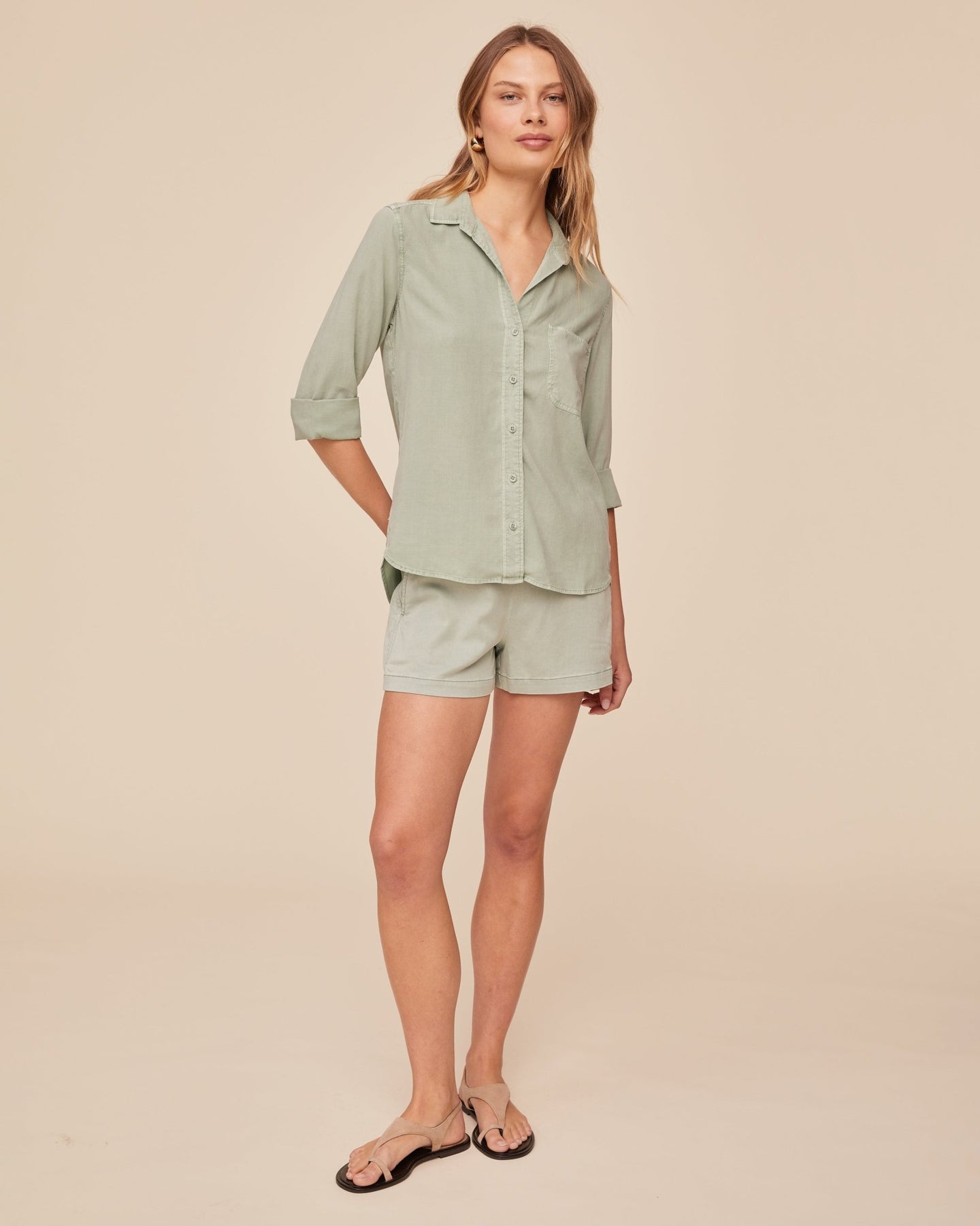 Print Your PostShirt Tail Button Down - Oasis GreenTops