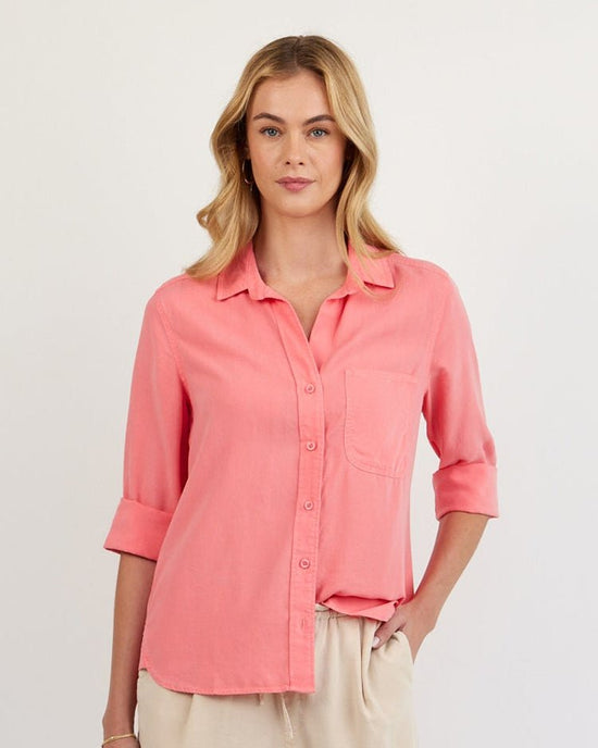 Print Your Post Shirt Tail Button Down - Wild Coral