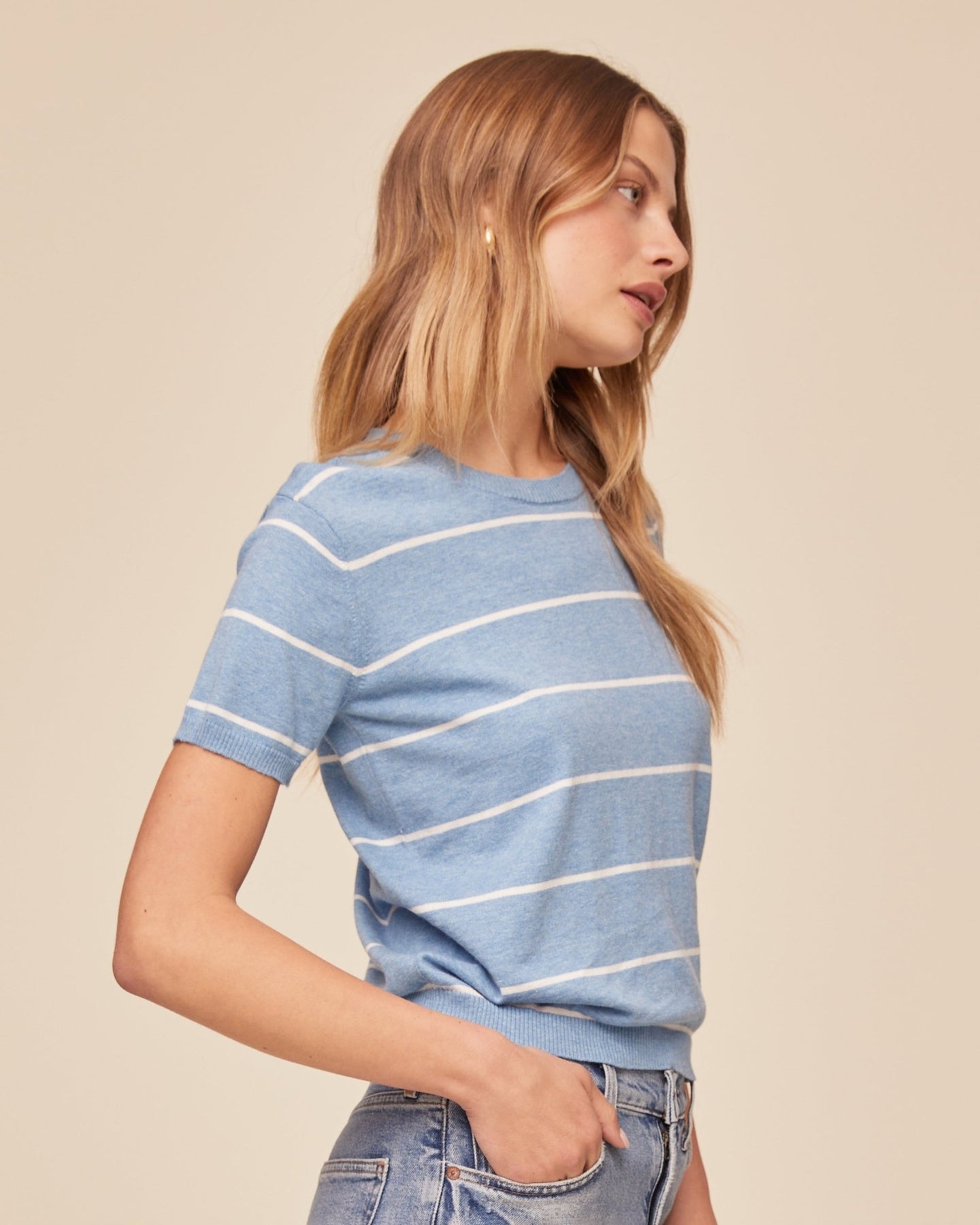 Print Your PostShort Sleeve Crew Neck Knit Top - Sailor StripeTops