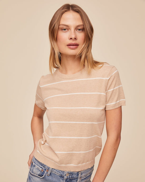 Print Your Post Short Sleeve Crew Neck Knit Top - Sand Bar Stripe View 2
