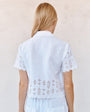 Print Your PostShort Sleeve Embroidered Button Down - WhiteTops