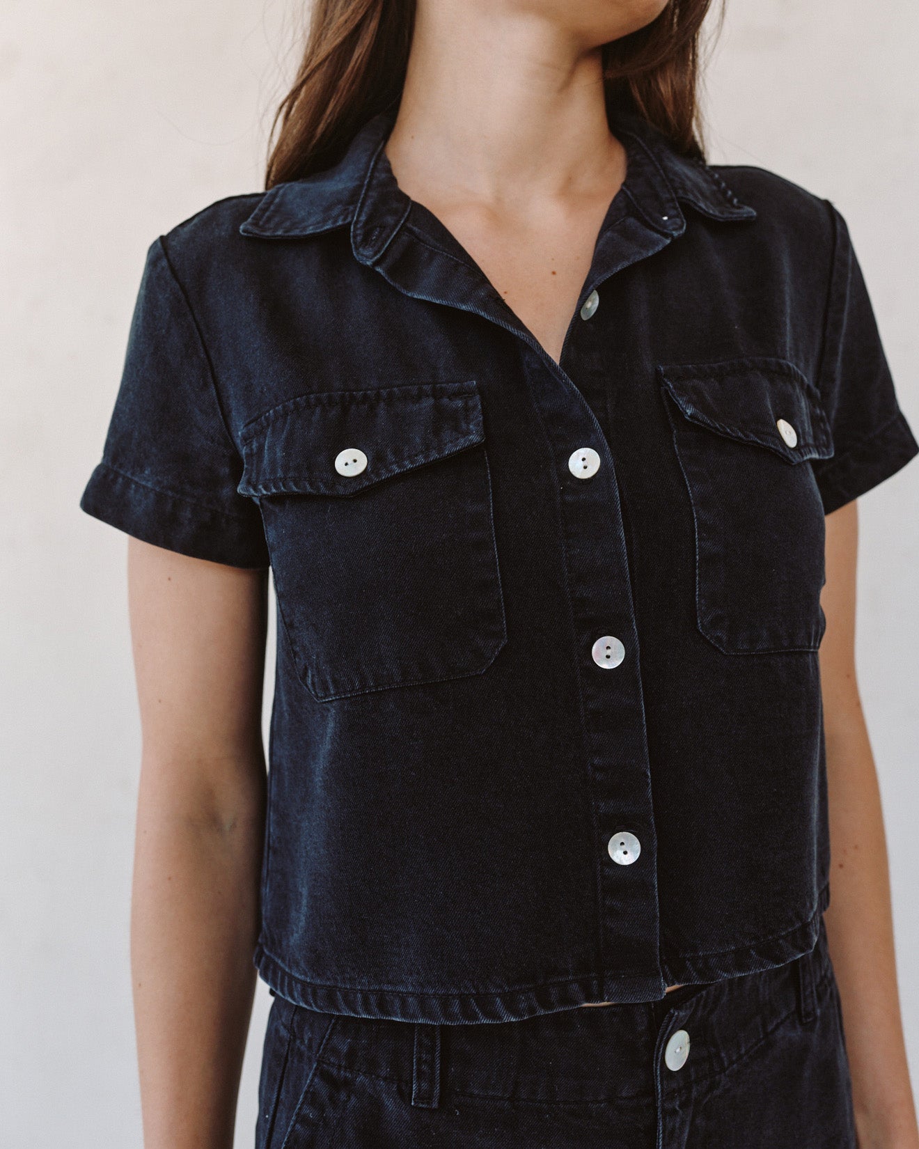Print Your PostShort Sleeve Flap Pocket Shirt - Antique Black WashTops