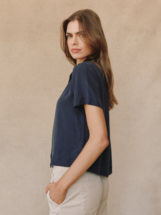 Print Your Post Short Sleeve Flowy Button Down - Endless Sea View 2