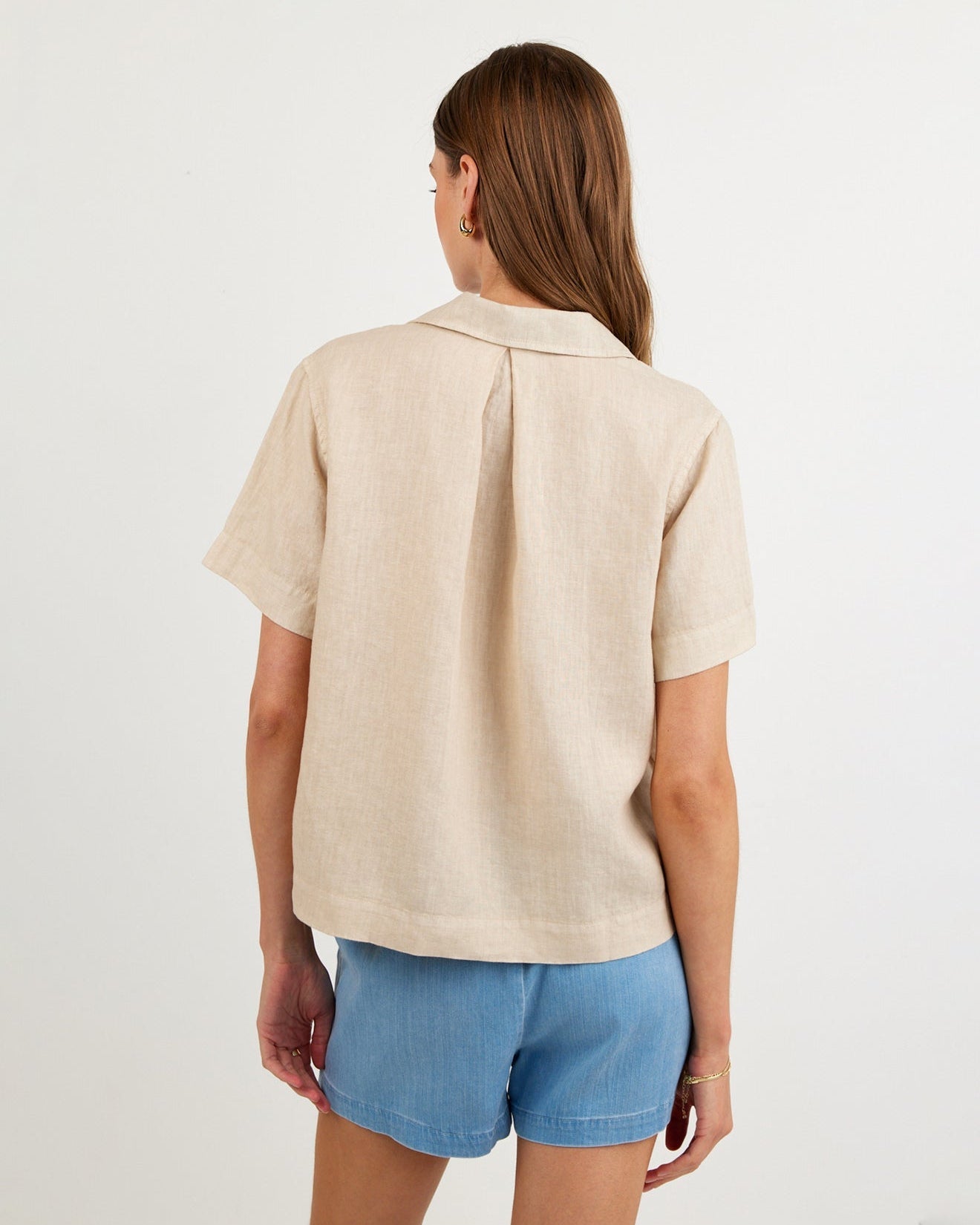 Print Your PostShort Sleeve Flowy Button Down - Linen SandTops