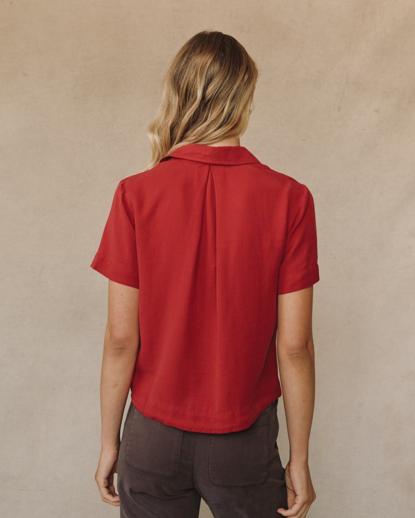 Print Your PostShort Sleeve Flowy Button Down - Ruby RedTops