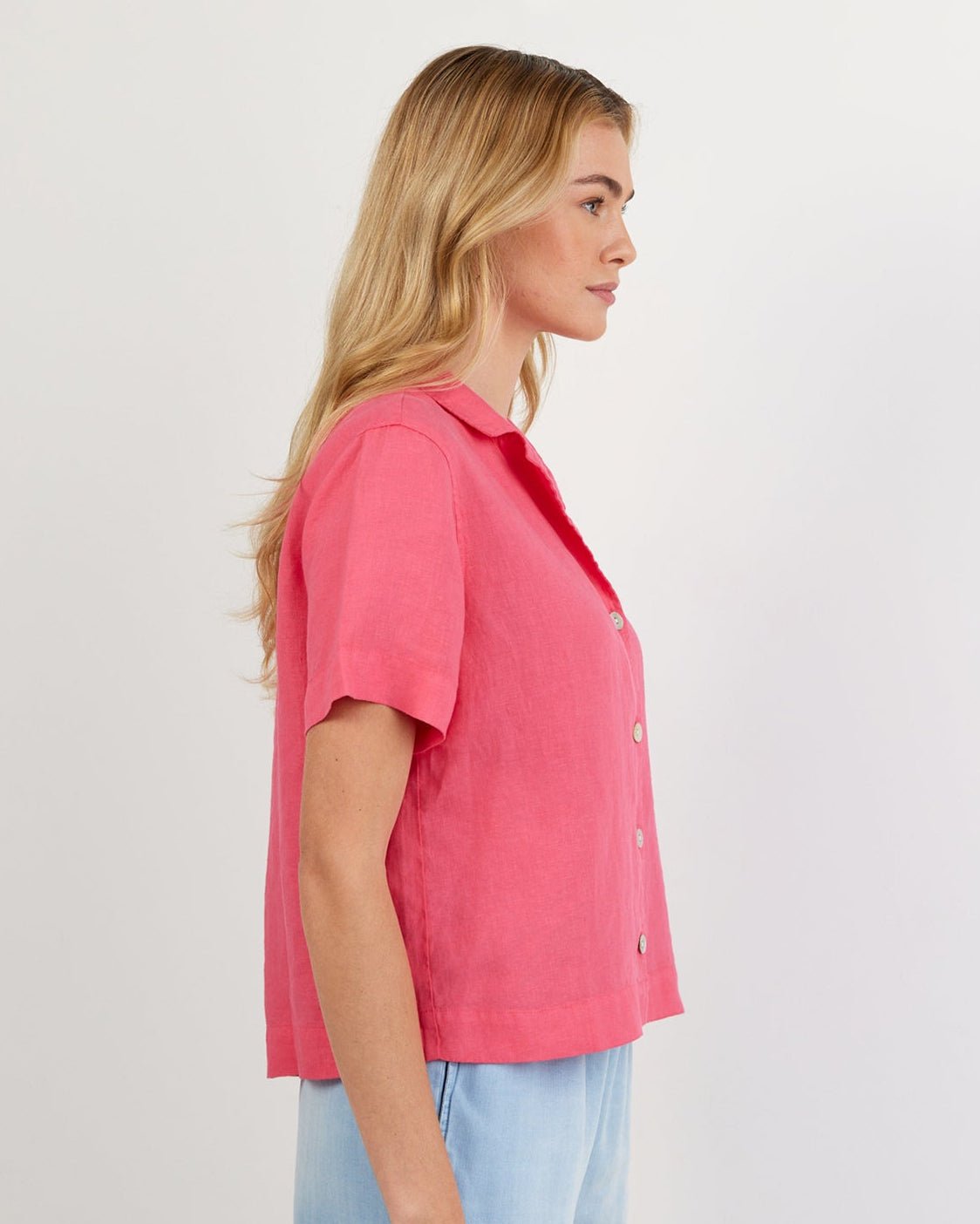 Print Your PostShort Sleeve Flowy Button Down - Spiced HibiscusTops