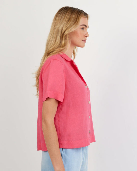 Print Your Post Short Sleeve Flowy Button Down - Spiced Hibiscus View 2