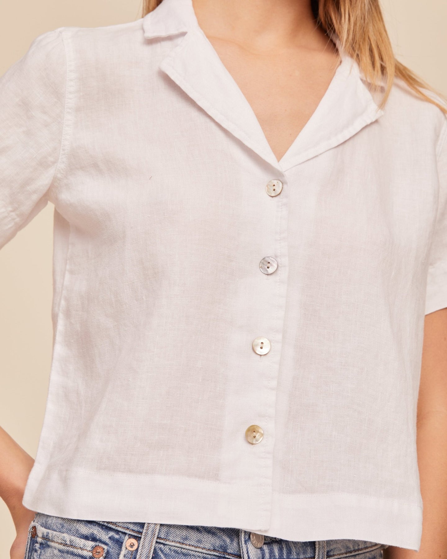 Print Your PostShort Sleeve Flowy Button Down - WhiteTops