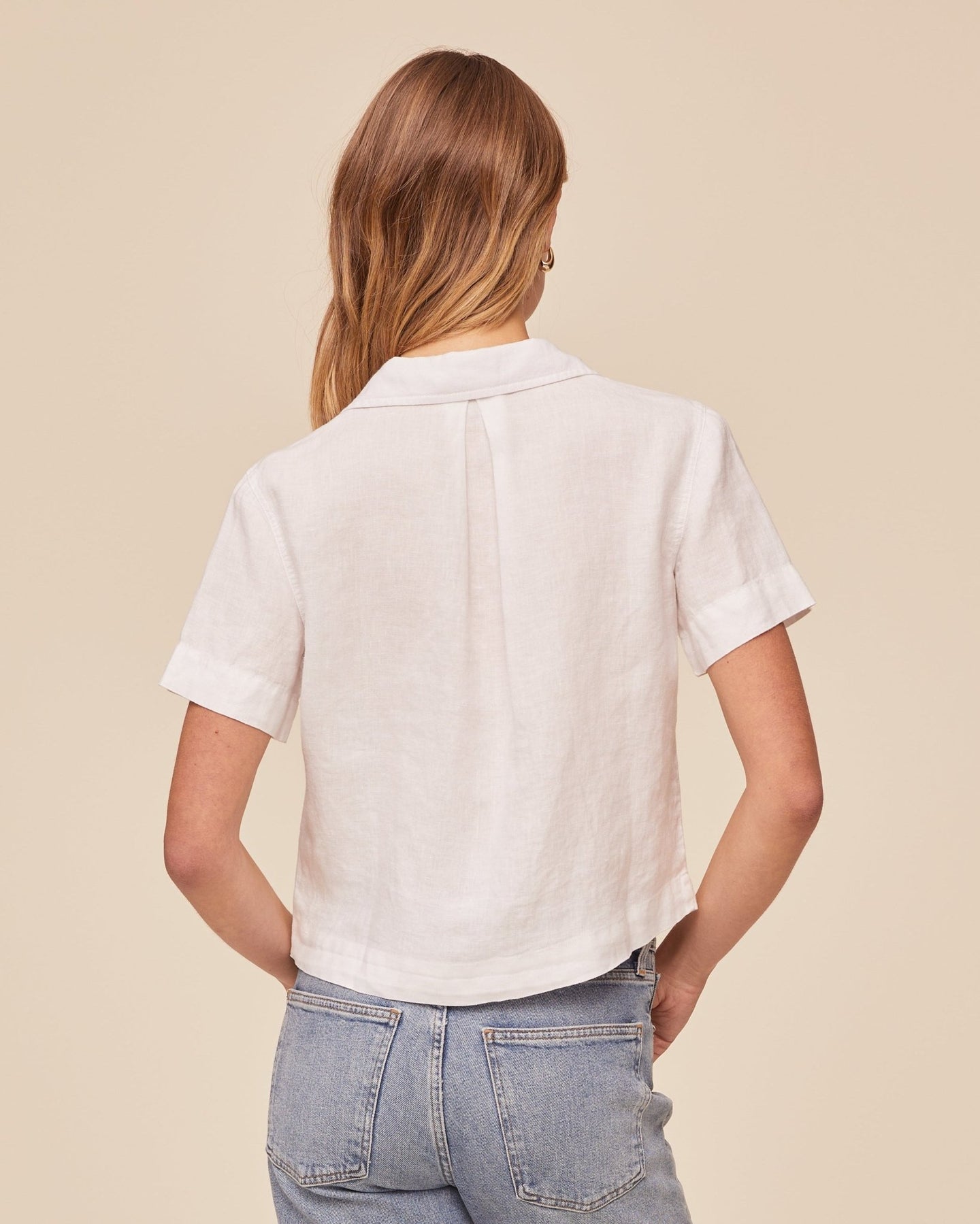 Print Your PostShort Sleeve Flowy Button Down - WhiteTops