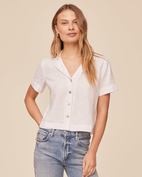 Print Your Post Short Sleeve Flowy Button Down - White