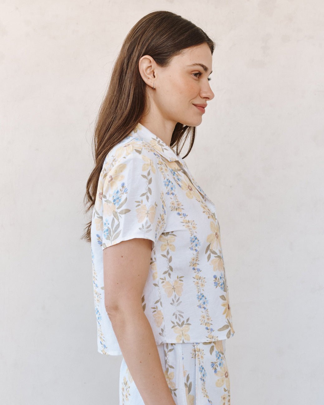Print Your PostShort Sleeve Knotch Collar Shirt - Wildflower Stripes PrintTops