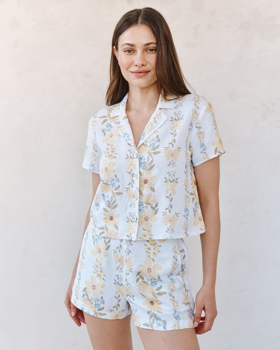Print Your Post Short Sleeve Knotch Collar Shirt - Wildflower Stripes Print View 2