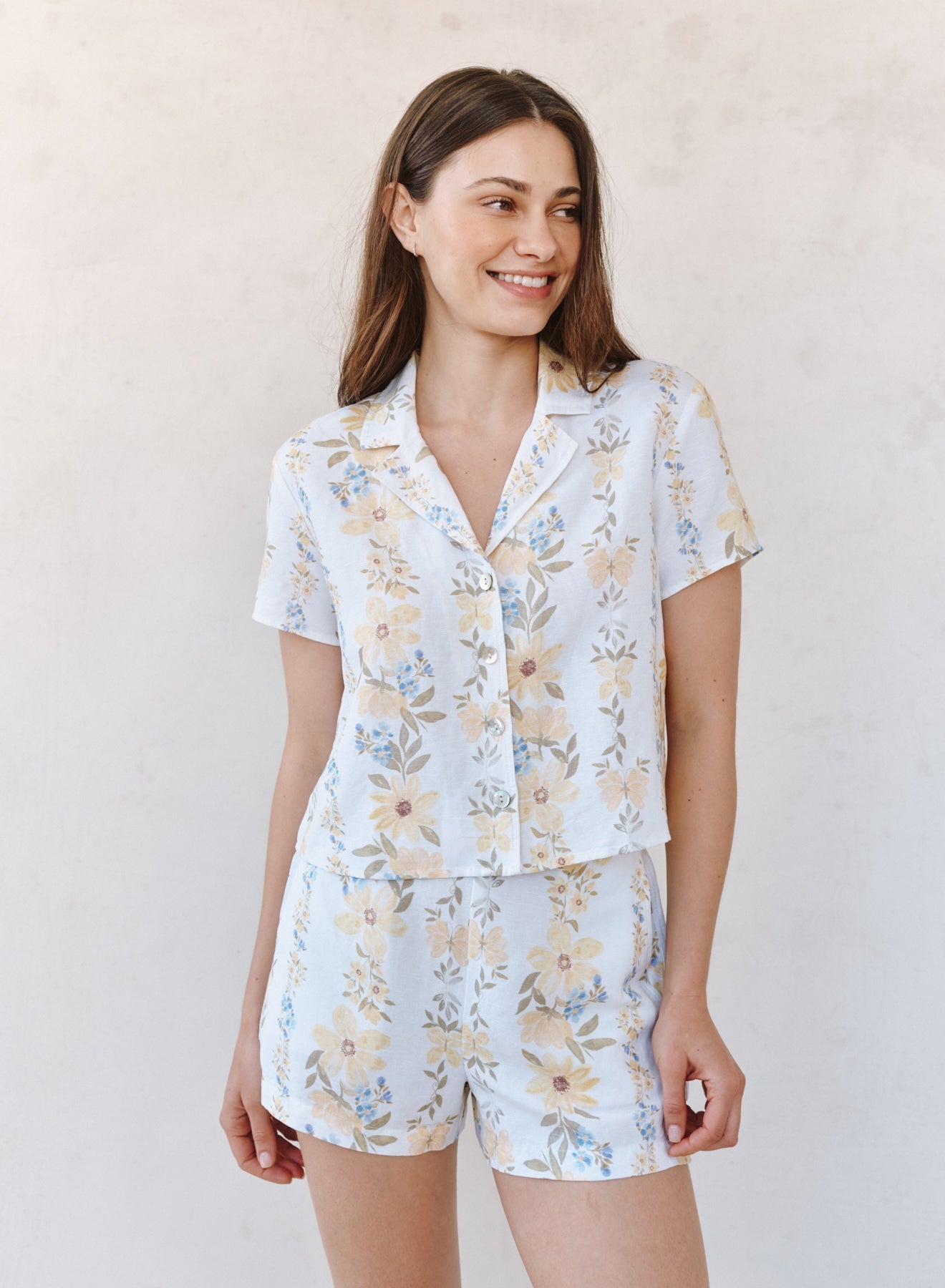 Print Your PostShort Sleeve Knotch Collar Shirt - Wildflower Stripes PrintTops