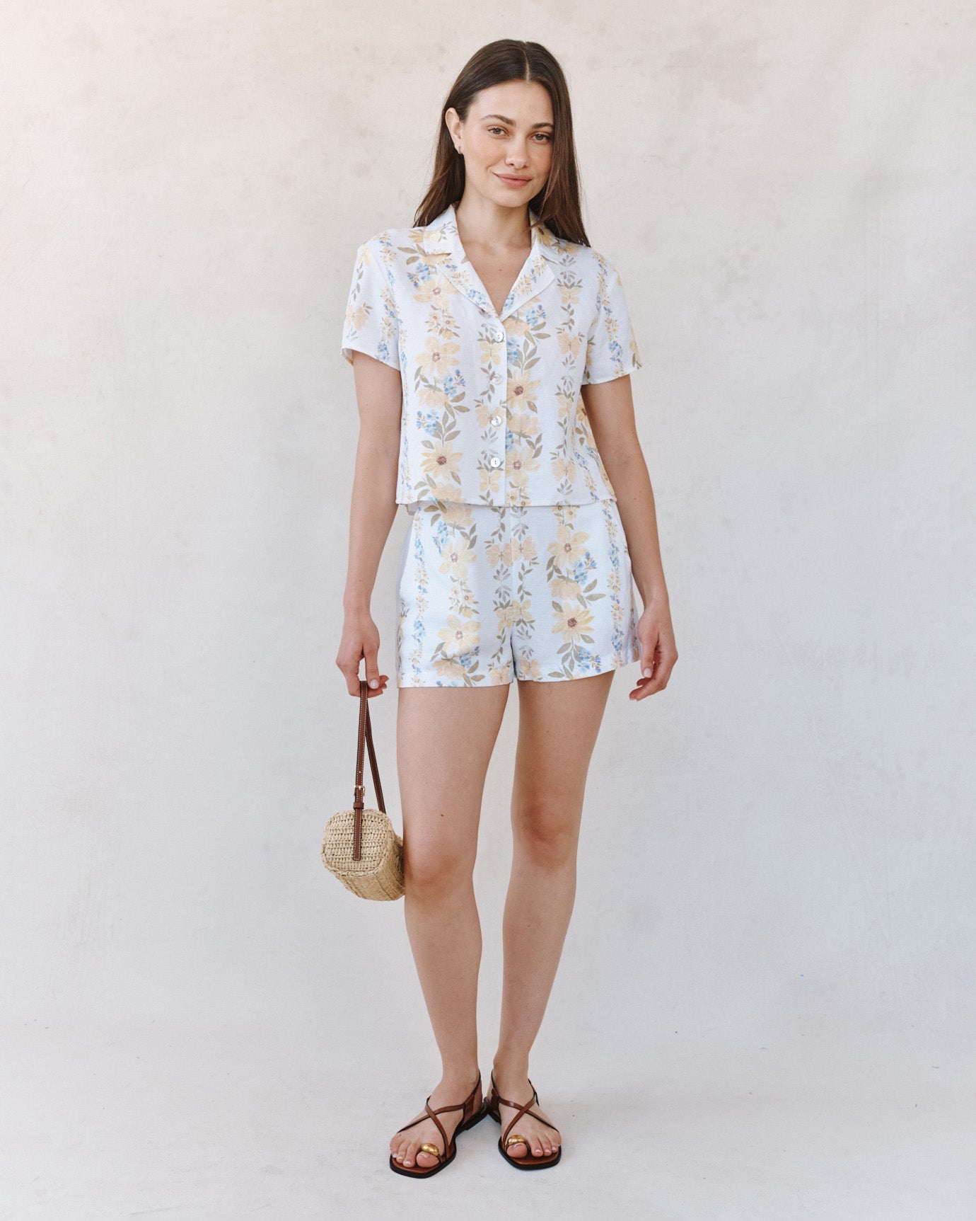 Print Your PostShort Sleeve Knotch Collar Shirt - Wildflower Stripes PrintTops