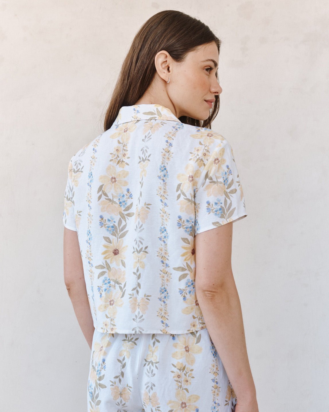 Print Your PostShort Sleeve Knotch Collar Shirt - Wildflower Stripes PrintTops