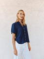 Print Your PostShort Sleeve Pintuck Shirt - Navy DuskTops