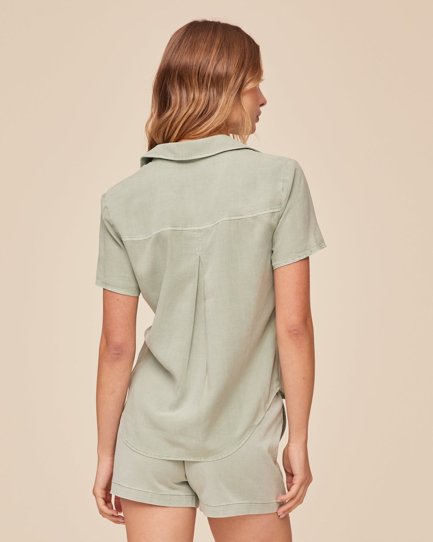 Print Your PostShort Sleeve Pocket Button Down - Oasis GreenTops