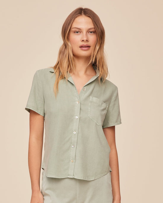 Print Your Post Short Sleeve Pocket Button Down - Oasis Green View 2