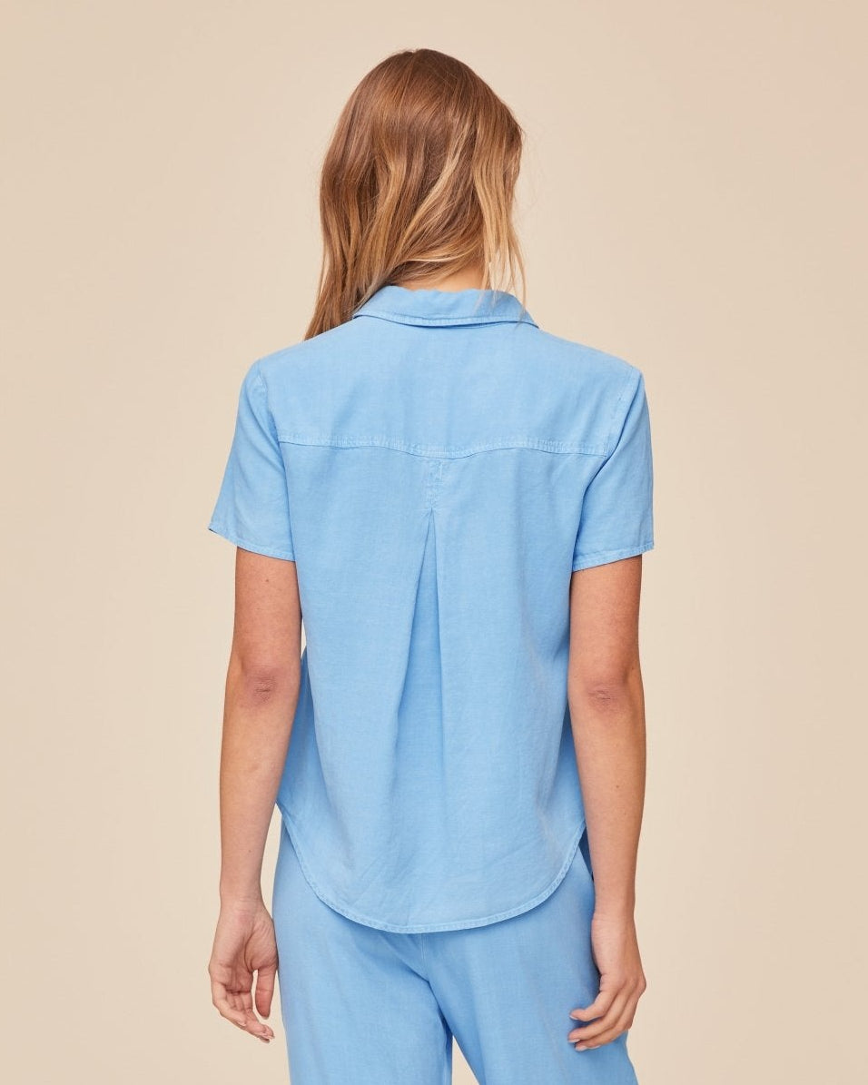 Print Your PostShort Sleeve Pocket Button Down - Tidal BlueTops