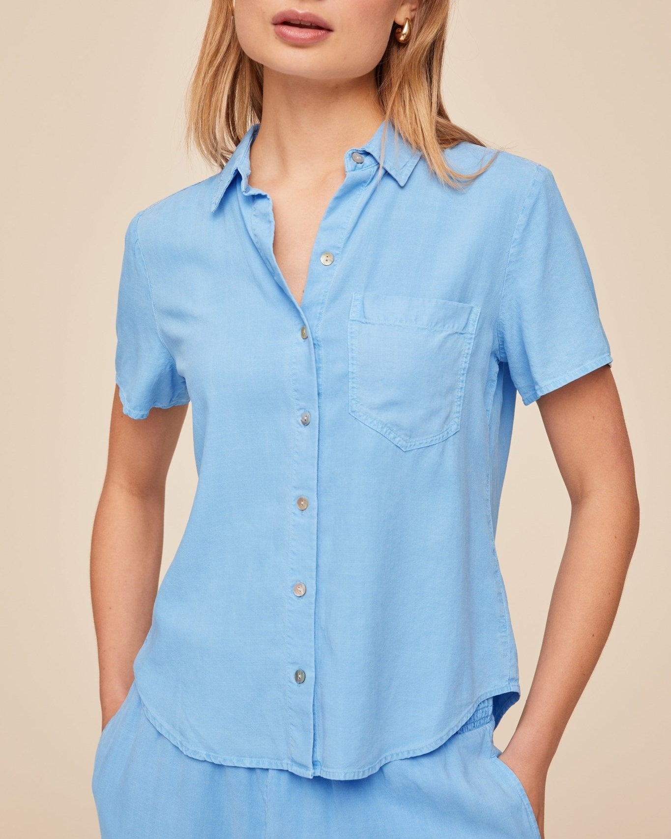 Print Your PostShort Sleeve Pocket Button Down - Tidal BlueTops