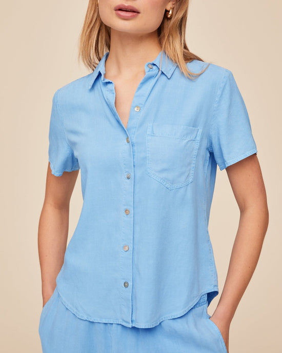 Print Your Post Short Sleeve Pocket Button Down - Tidal Blue