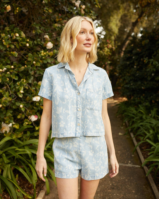 Print Your Post Short Sleeve Pocket Button Down - Vintage Fleur Denim