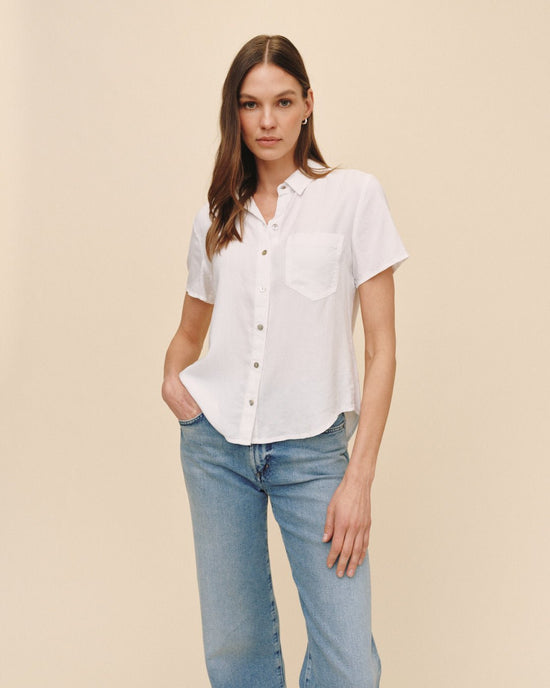 Print Your Post Short Sleeve Pocket Button Down - White View 2