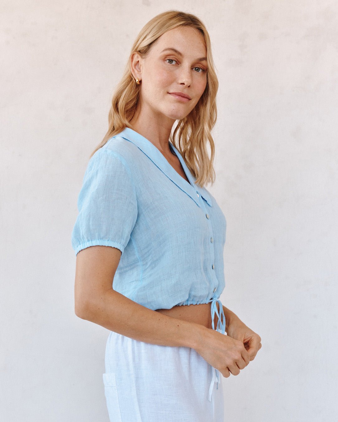 Print Your PostShort Sleeve Puritan Collar Shirt - Blue BellTops