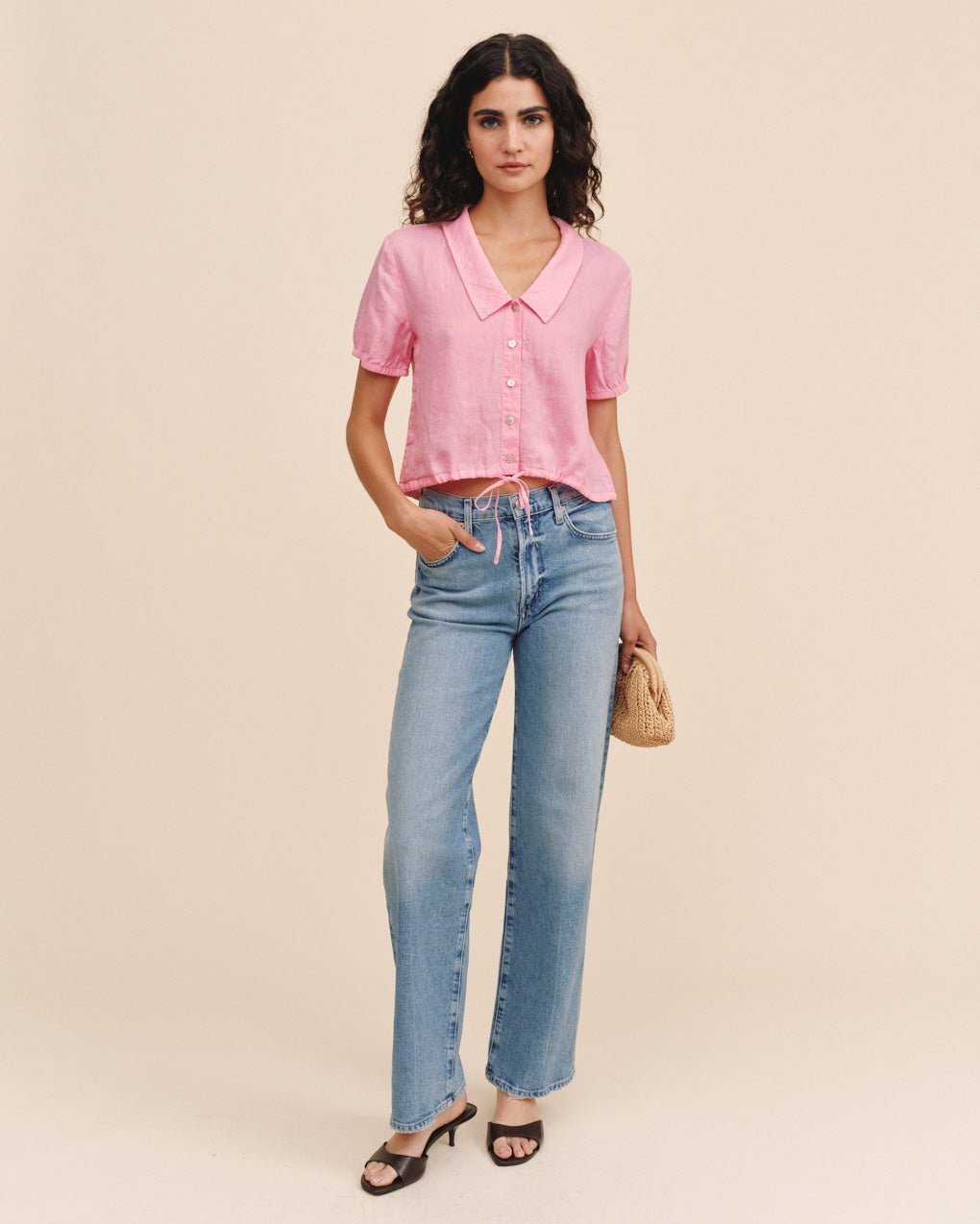 Print Your PostShort Sleeve Puritan Collar Shirt - Rose BushTops
