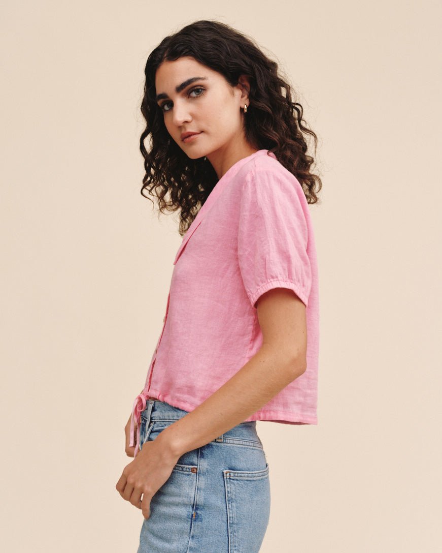 Print Your PostShort Sleeve Puritan Collar Shirt - Rose BushTops