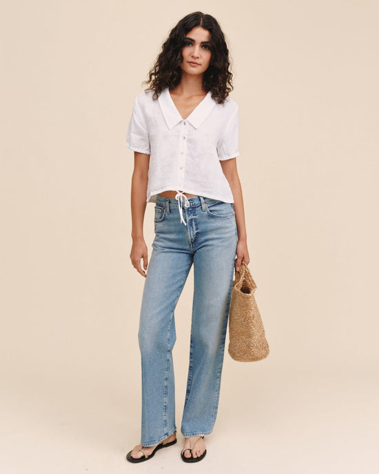 Print Your Post Short Sleeve Puritan Collar Shirt - White