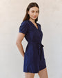 Print Your PostShort Sleeve Seamed Puritan Collar Dress - Noir NavyDresses