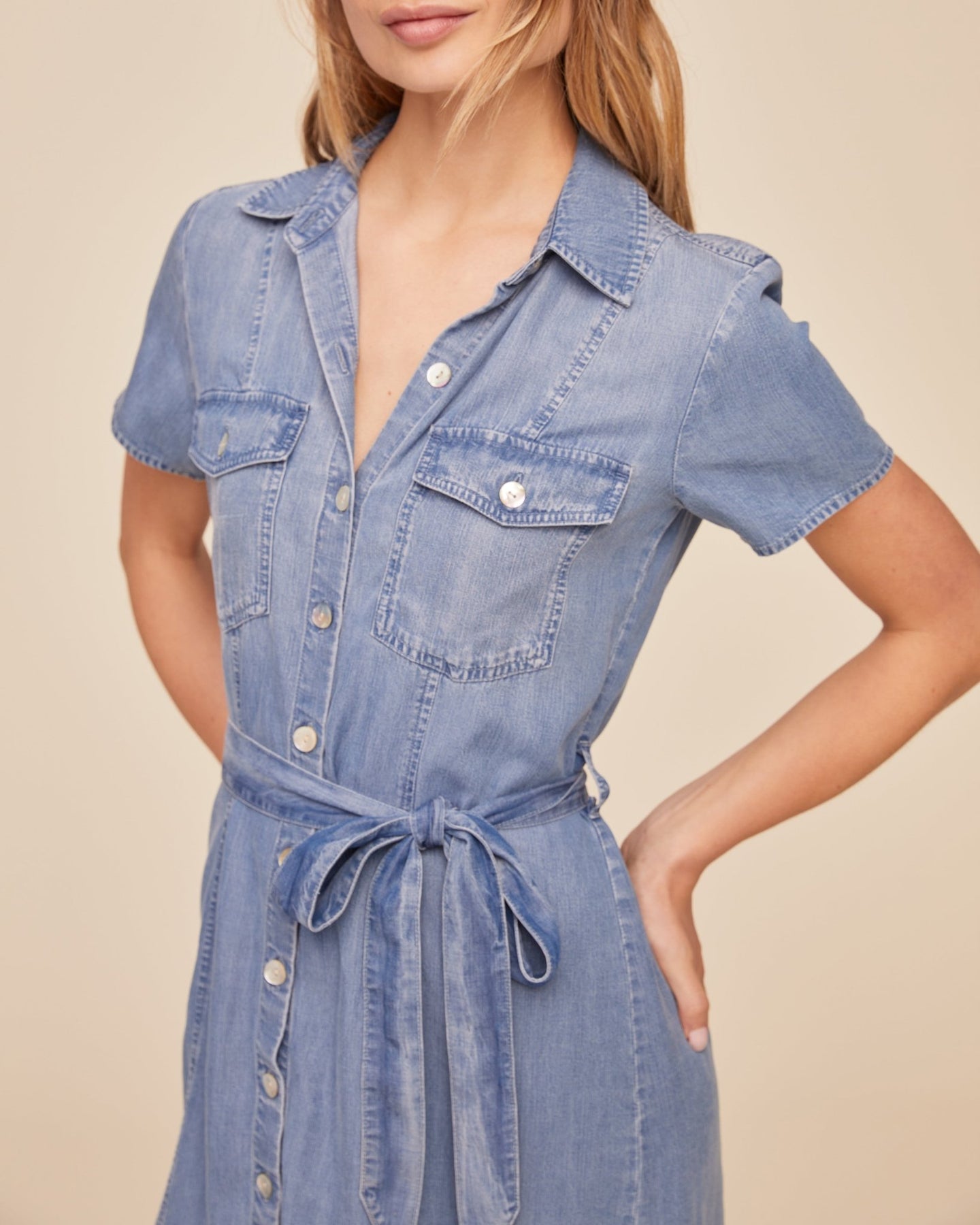 Print Your PostShort Sleeve Seamed Shirt Dress - Indigo Harbor WashDresses