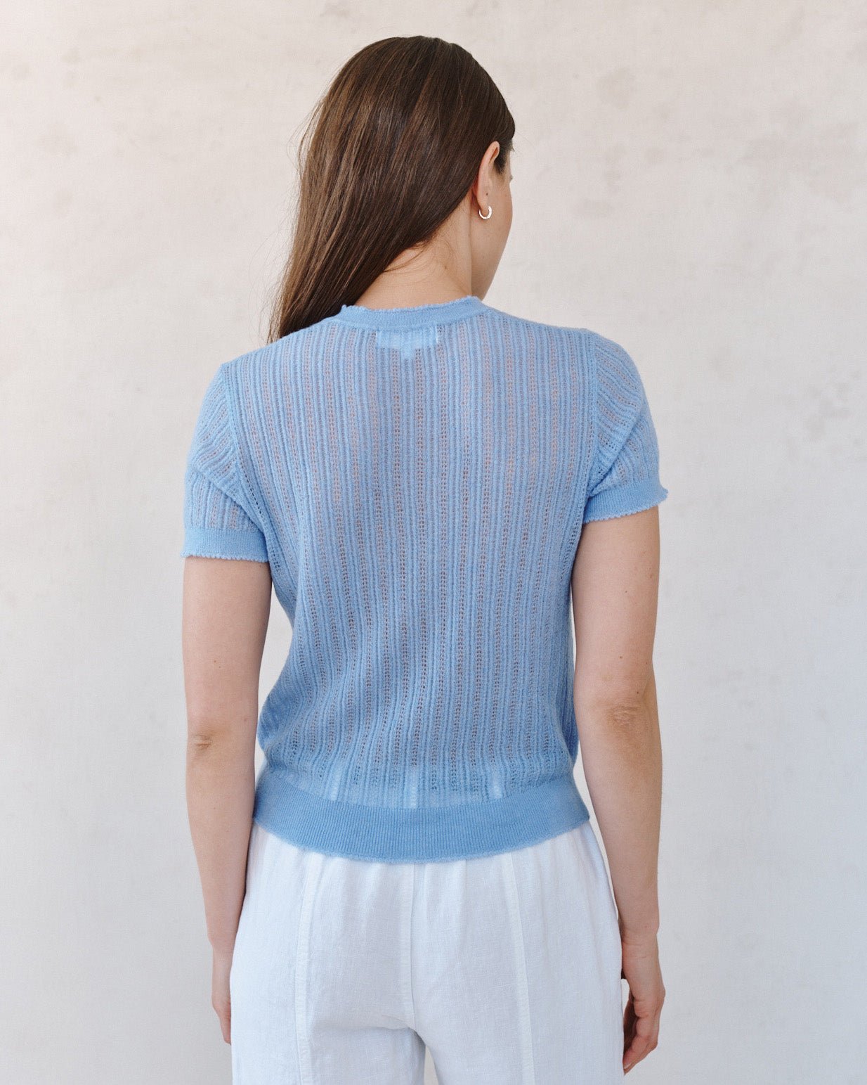 Print Your PostShort Sleeve Sweater Top - Soft BlueSweaters