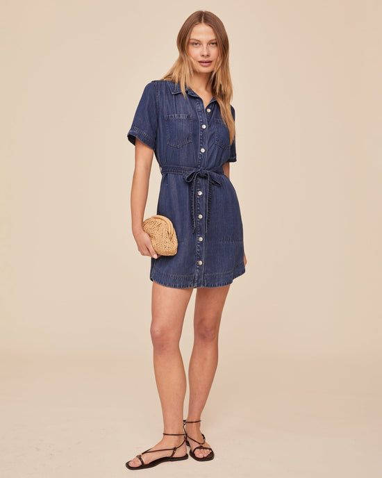 Print Your Post Short Sleeve Utility Shirt Dress - Horizon Blue Wash