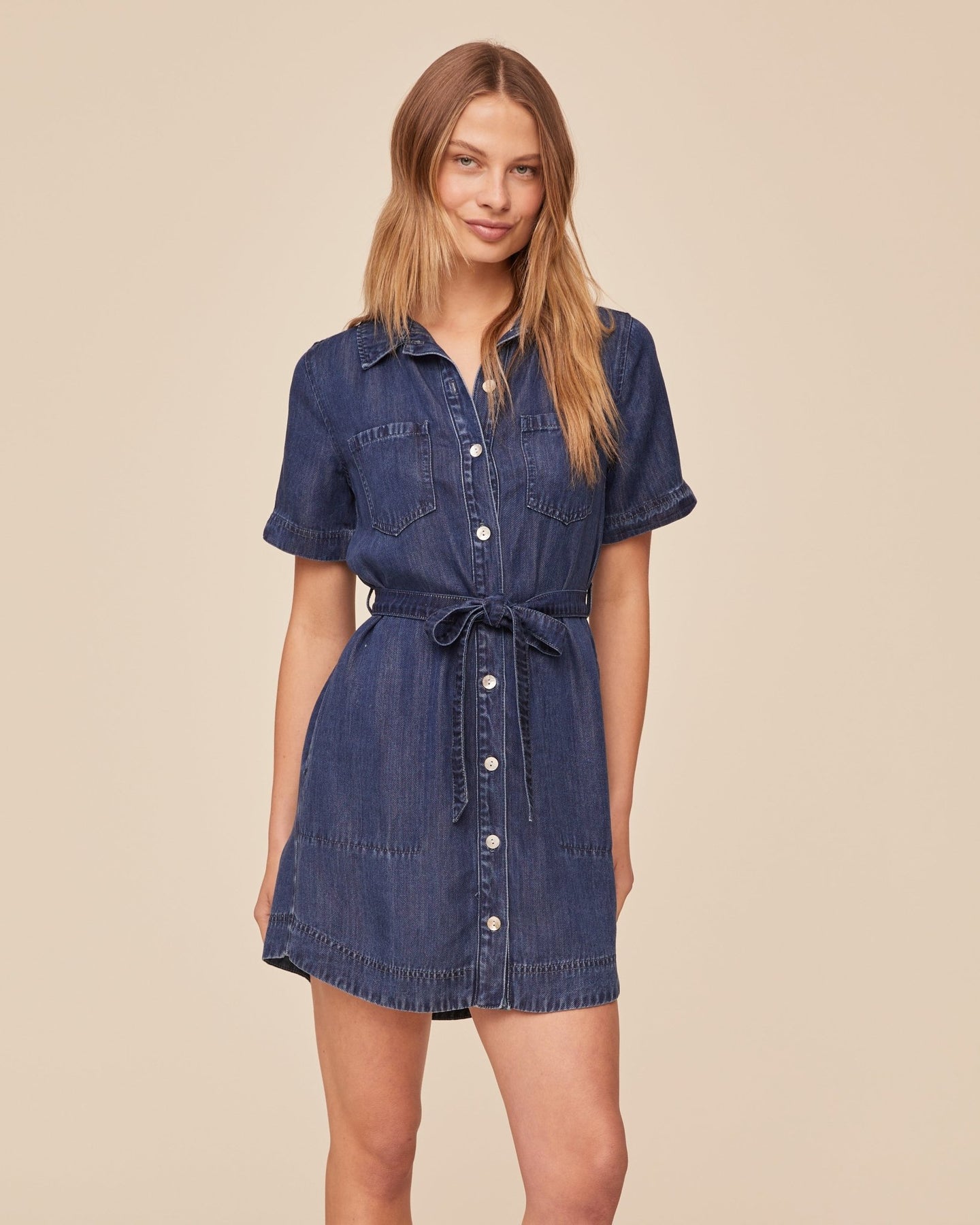 Print Your PostShort Sleeve Utility Shirt Dress - Horizon Blue WashDresses