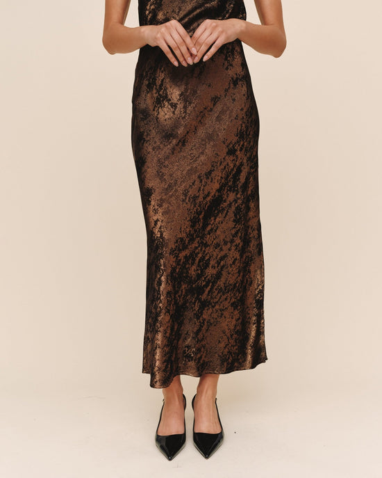 Print Your Post Side Slit Bias Maxi Skirt - Bronze Shimmer View 2