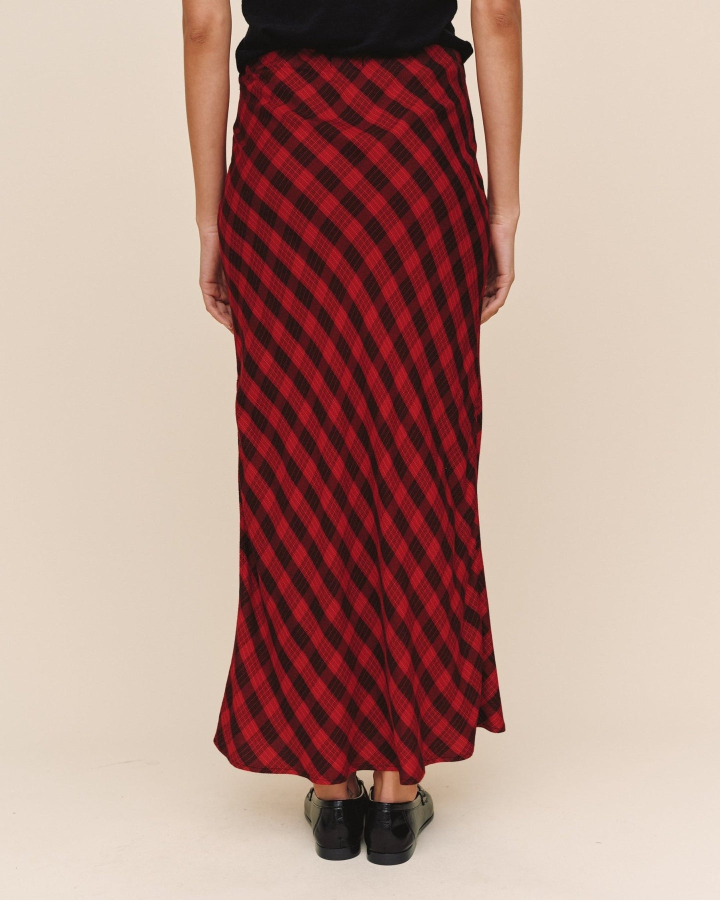 Print Your PostSide Slit Bias Maxi Skirt - Red & Black CheckSkirts