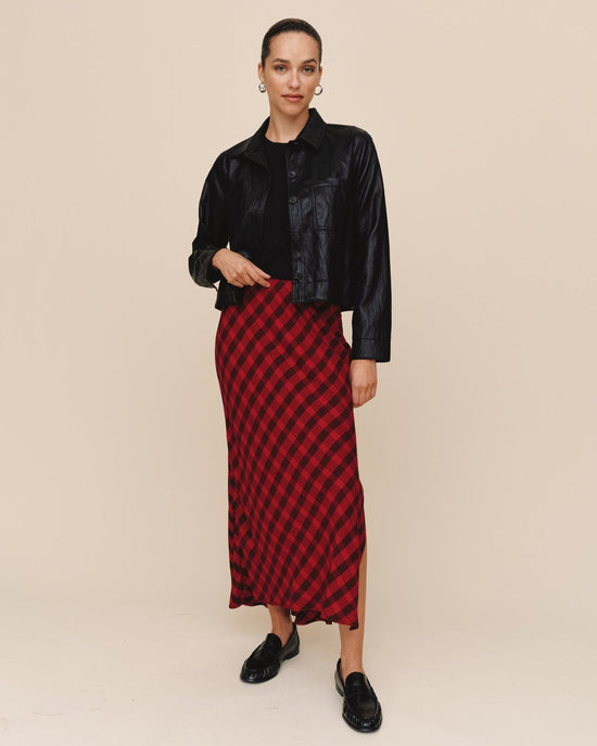 Print Your Post Side Slit Bias Maxi Skirt - Red & Black Check View 2