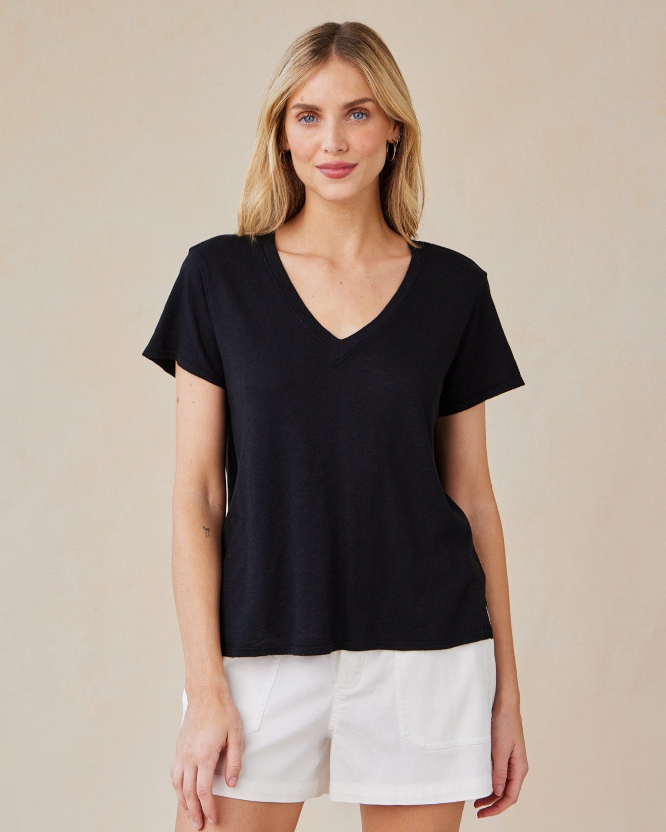 Print Your PostSide Slit V - Neck Tee - BlackTops