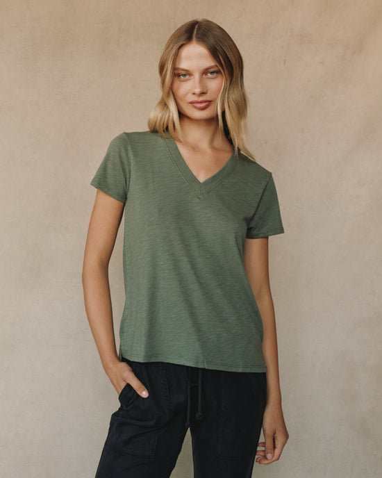 Print Your Post Side Slit V Neck Tee - Fernwood